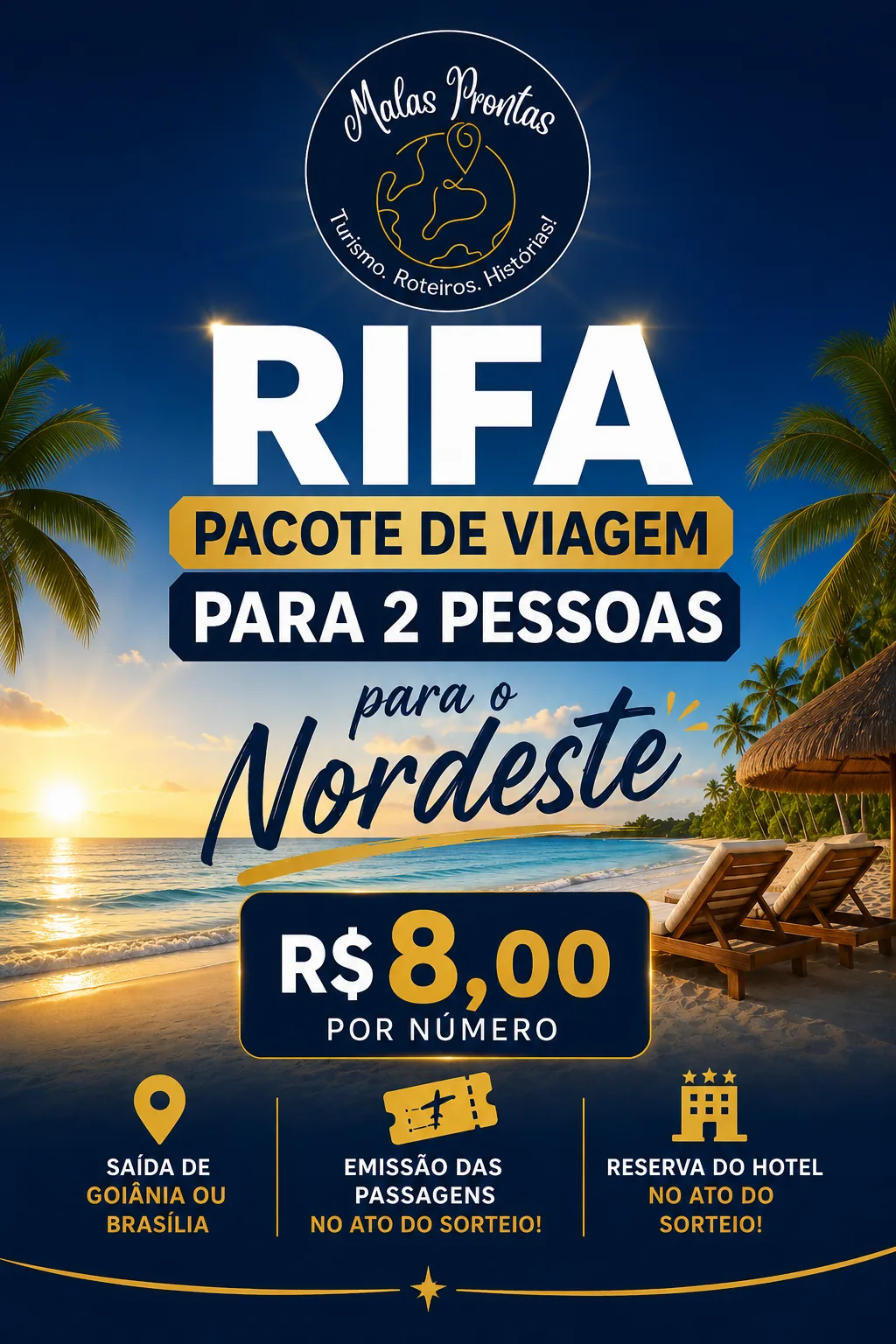 Rifa: pacote de viagem para 2 pessoas para o Nordeste por R$ 8,00